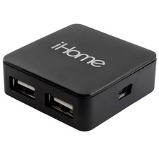 Center Link 4-Port Travel USB Hub (IH-U200B, Black) - iHome picture