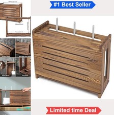 Wooden Router Shelf Wall Mount WiFi Modem Power Strip Cable Management Box Gray picture