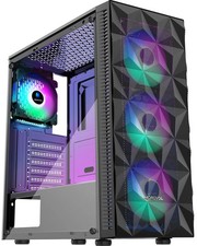 MOROVOL ATX Gaming PC Case Mid Tower 4 RGB Fans Mesh Front Tempered Glass 621 picture