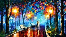 Landscape painting park trees leonid afremov street Custom Gaming Mat Desk picture