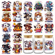 Halloween UV DTF Cup Wraps, 20 Pcs Cute Ghost Pumpkin Transfer Stickers picture
