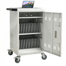 White 30-Device Mobile Charging Cart Cabinet Tablets Laptops picture