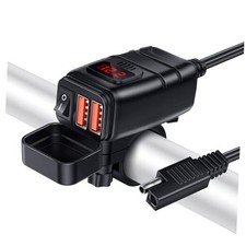 Motorcycle Phone Charger - Quick Charge 3.0 6.8A Dual Port Red Voltmeter - Red picture