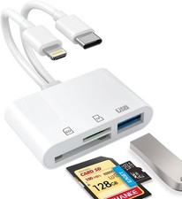 USB C SD Card Reader for iPhone, iPad, Lightning Dual Port SD Card Adapter, Memo picture