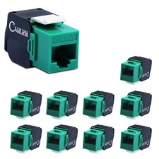Cat6 RJ45 Keystone Jack 10 Pack 180? Ethernet Network Plug 8P8C Vertical Green picture