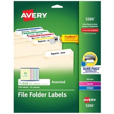 File Folder Labels 2/3 x 3-7/16 Assorted 10 Pack 5266 Avery TrueBlock picture
