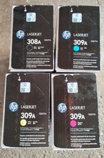 New HP 309A, 308A Genuine Set Of Black, Cyan, Yellow and Magenta. picture