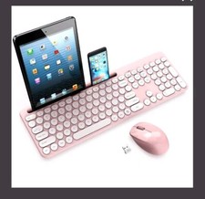 LeadsaiL Wireless Keyboard and  Wireless USB Mouse Round Keys Pinkish picture