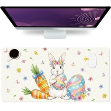 Easter Bunny Carrot Large Mouse Pad PU Leather Waterproof 23.6x11.8 Inch picture