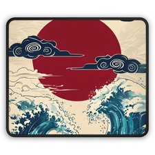 Great Wave with Red Sun Gaming Mouse Pad | Japanese Wave Art picture