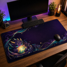 Cute Purple Baby Dragon Desk Mat Celestial Gaming Mouse Pad 36x18 picture