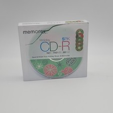 MEMOREX™ 5 Pack of CD-R Blanks w/ Cases Christmas Holiday Designs  New Sealed X2 picture