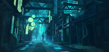 Landscape futuristic city street lights neon Custom Gaming Mat Desk picture