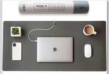 Nordik Leather Desk Mat Cable Organizer (Alaskan gray 35 X 17 Inch) Premium Ext picture