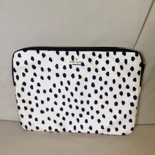 Kate Spade New York Polka Dot Laptop Sleeve Cream Black Padded Zip Case 13 inch picture