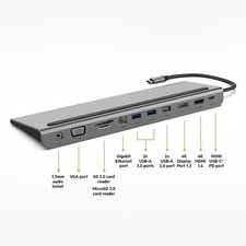 Belkin 11-in-1 USB-C Hub Dock 4K HDMI DP VGA 100W PD Ethernet SD Gray picture