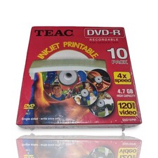 TEAC DVD+R 4x Speed 4.7GB 120Min Inkjet Printable 10 Pack BRAND NEW SEALED picture