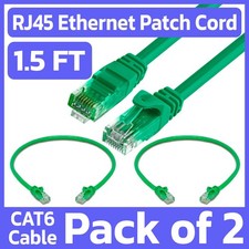 2 Pack 1.5FT Cat6 Patch Cord Green RJ45 LAN Ethernet Cable Network Internet Cord picture