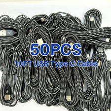 50Pack Braided USB C Type-C Fast Charging Data SYNC Charger Cable Cord 10Ft Lot picture