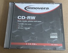 Innovera CD-RW 12x 80min 700mb Discs 5 Pack w/Slim Cases IVR-78810 Sealed New picture