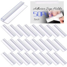 50 Pcs Adhesive Sign Holder 3 Inch Clear PVC Price Tags Clip with Self Adhesi... picture