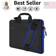 Sleek Black & Blue Laptop Shoulder Bag for 15-16 Inch Devices - Water-Repellent picture