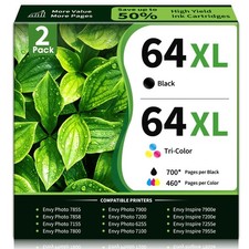64XL Ink Cartridge Combo Pack Replacement for HP 64 XL Black and Color Ink picture