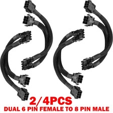 2/4X Dual 6 Pin Female to 8 Pin Male GPU Adapter Cable Braided Sleeved 20cm NEW picture