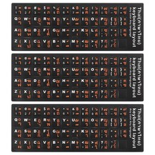 Thai Keyboard Stickers Black Background W Orange White Lettering 3Pcs picture