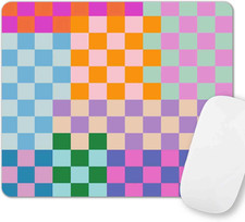 Cute Colorful Checkered Mouse Pad, Retro Purple Pink Blue Green Mousepad, Square picture