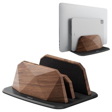 Vertical Laptop Stand Dual Slots Walnut Adjustable Dock Fits MacBook Surface picture