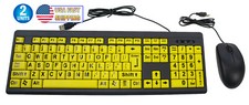 2 Big Bright Easy See Keyboard Yellow Large Print Letter Visual Impaired + Mouse picture
