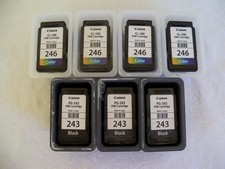 Lot of 7 Empty Canon Cartridges (4) CL-246 Color (3) PG-243 Black (Used) picture