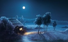 Landscape night moon stars dark cabin blue calm Custom Gaming Mat Desk picture