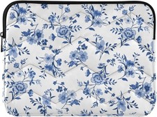 Blue Floral Quilted Laptop Sleeve 13 13.3 13.6 Inch for MacBook Air 13 M1/M2 Pro picture