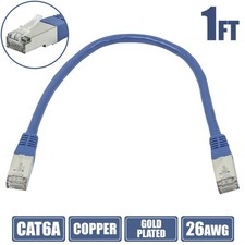 1-100FT Cat6A RJ45 Ethernet Network STP Patch Cable Copper Gold 26AWG Blue LOT picture