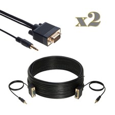 2-Pack - 25FT SVGA M/M Cable + 3.5mm Aux Audio Jack for Monitor PC Projector TV picture