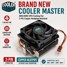Cooler Master AM2/AM3 CPU Cooling Fan 3-Pin Copper Heatpipe Heatsink picture