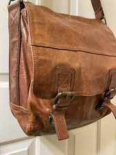 Vintage Fossil Leather Messenger Bag Distressed iPad Laptop Tech Carrying Case picture