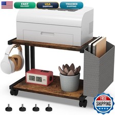 VEDECASA 2 Tier Rustic Brown Wooden Under Desk Printer Stand Storage Bag Home picture