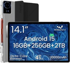 14 Inch Android 15 Tablet 16GB RAM+256GB ROM 1920x1200 FHD IPS Display Black US picture