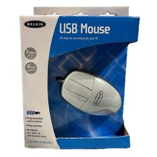 VTG Belkin USB Mouse F8E813-USB 3 Button Programmable Plug & Play White 6' Cord picture