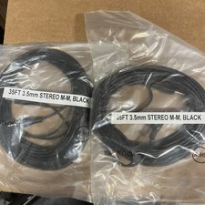 LOT Of (2) 35ft 3.5mm Mini-Stereo TRS Male to Male Speaker/Audio Cable - Black picture