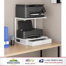 2-Tier Desktop Printer Stand with Storage Drawer for Home Office Organization picture