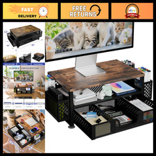 2-Tier Wooden Monitor Stand with Drawer - Adjustable Laptop Stand for Home Offic picture
