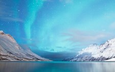 Landscape aurorae mountains snow sky snowy mountain blue Custom Gaming Mat Desk picture