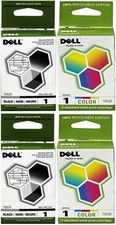 4 Genuine Sealed Bag Dell T0529 BLACK & T0530 COLOR Inkjets (2 of ea) NO BOX picture