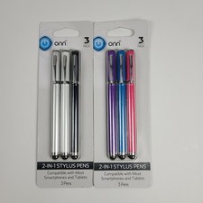 Set of 2 - 3 pack Onn 2 in 1 Stylus Ballpoint Pens - 6 Total Pens - NEW picture