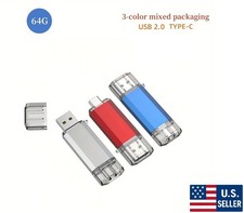3-Pack Multi-Color USB Flash Drive 64GB Dual USB 2.0 & Type-C OTG Memory Stick picture