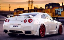 Cars nissan gt r white back red wheels sky sunset tuning Desk Mat Stitched picture